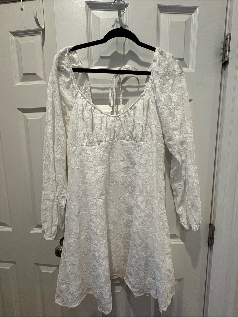 wild fable White Long-Sleeve Lace Mini Dress with Tie-Back